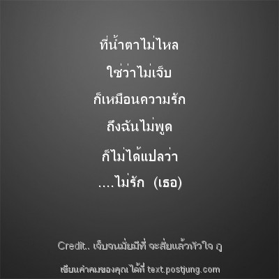 ที่น้ำตาไม่ไหล ใช่ว่าไม่เจ็บ ก็เหมือนความรัก ถึงฉันไม่พูด ก็ไม่ได้แปลว่า ....ไม่รัก (เธอ)