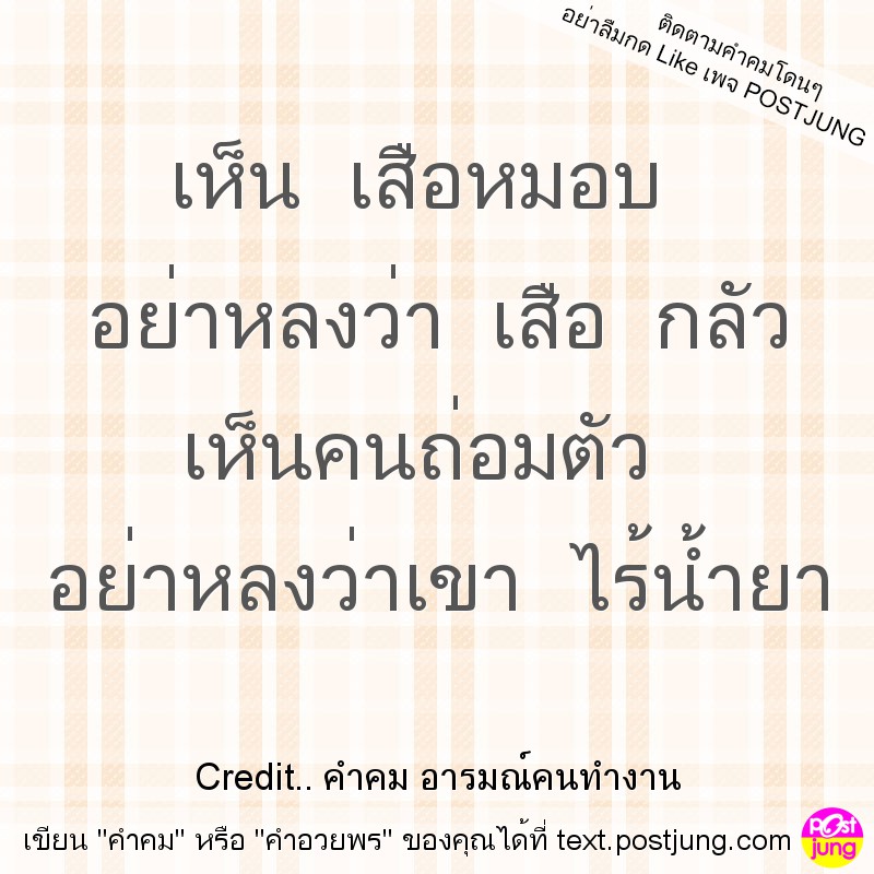 เห็น เสือหมอบ อย่าหลงว่า เสือ กลัว เห็นคนถ่อมตัว อย่าหลงว่าเขา ไร้น้ำยา