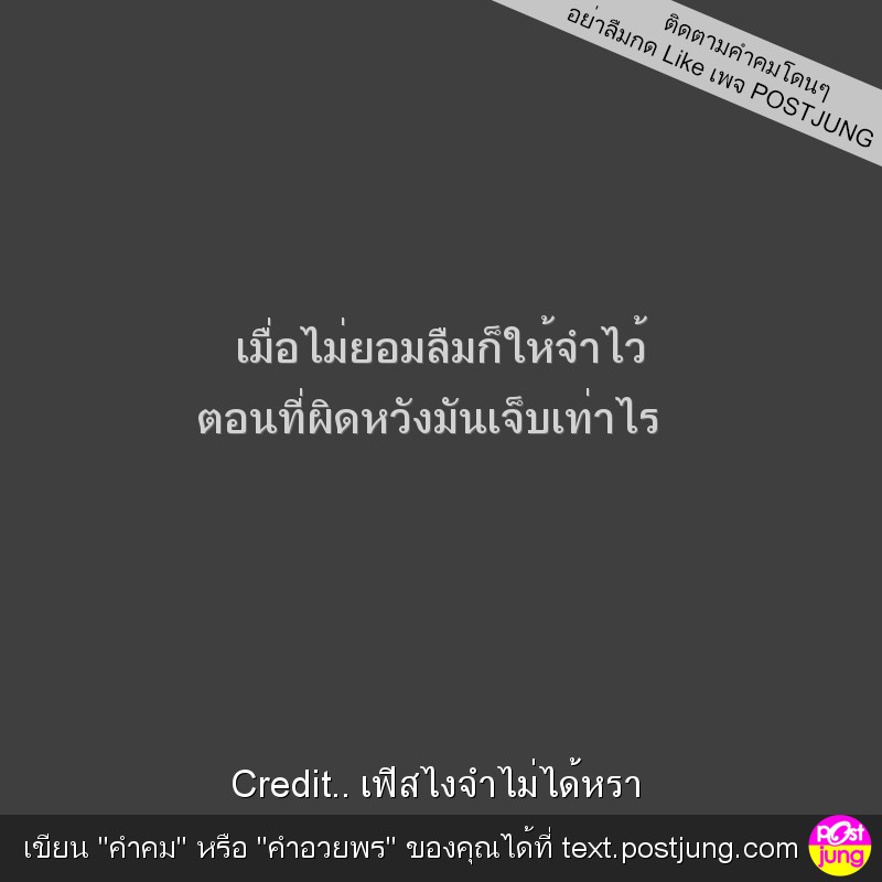 เมื่อไม่ยอมลืมก็ให้จำไว้ ตอนที่ผิดหวังมันเจ็บเท่าไร